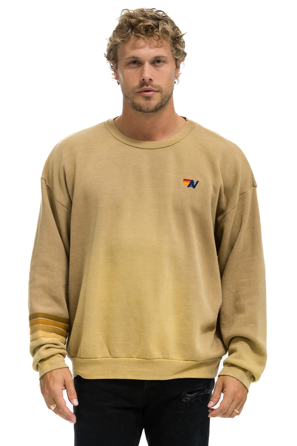 RUGBY STITCH RELAXED CREW SWEATSHIRT - FADED TAN