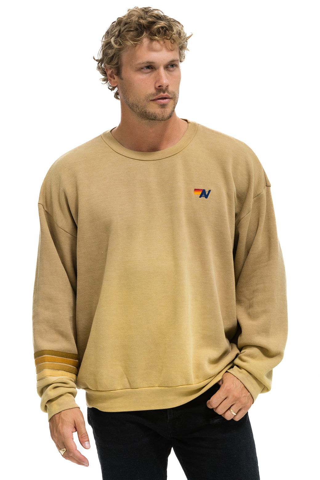 RUGBY STITCH RELAXED CREW SWEATSHIRT - FADED TAN