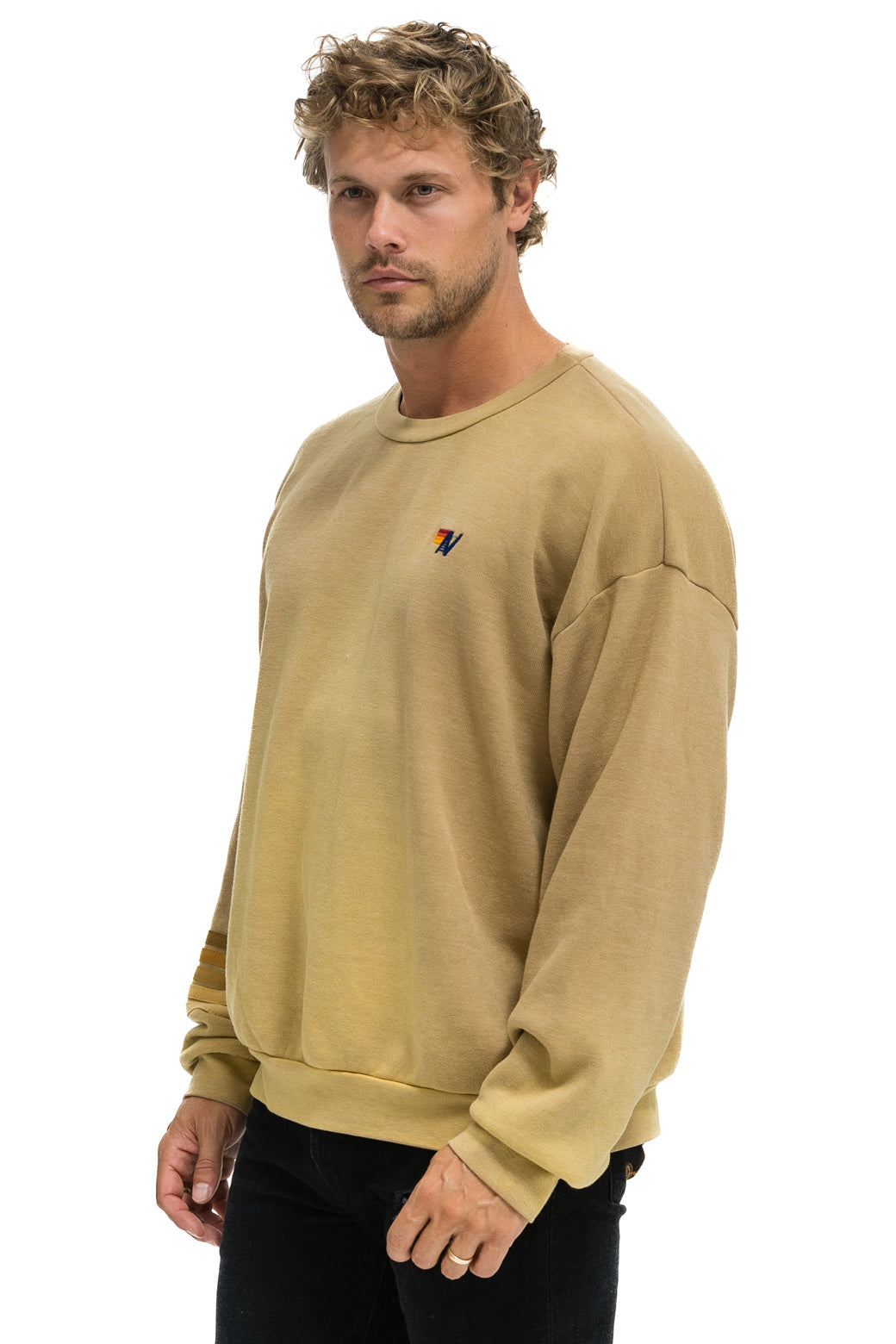 RUGBY STITCH RELAXED CREW SWEATSHIRT - FADED TAN