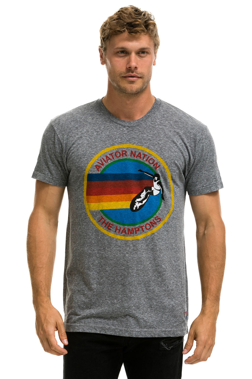 AVIATOR NATION HAMPTONS UNISEX CREW TEE - HEATHER GREY