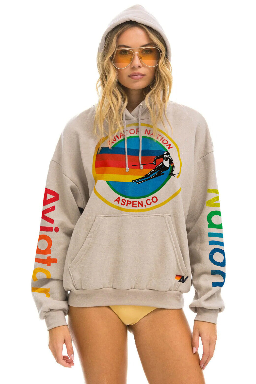 AVIATOR NATION ASPEN RELAXED PULLOVER HOODIE - SAND