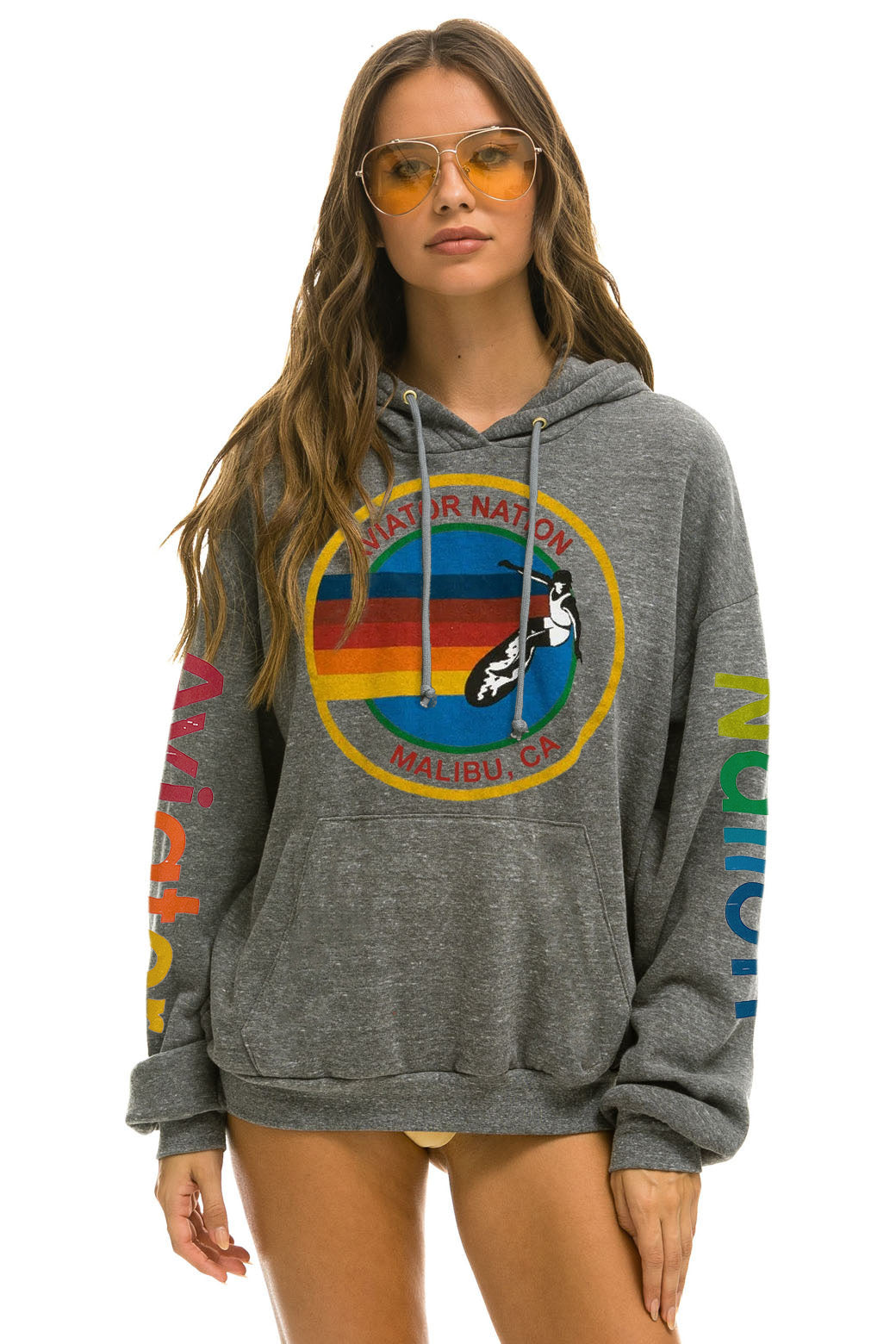 AVIATOR NATION MALIBU RELAXED PULLOVER HOODIE - HEATHER GREY