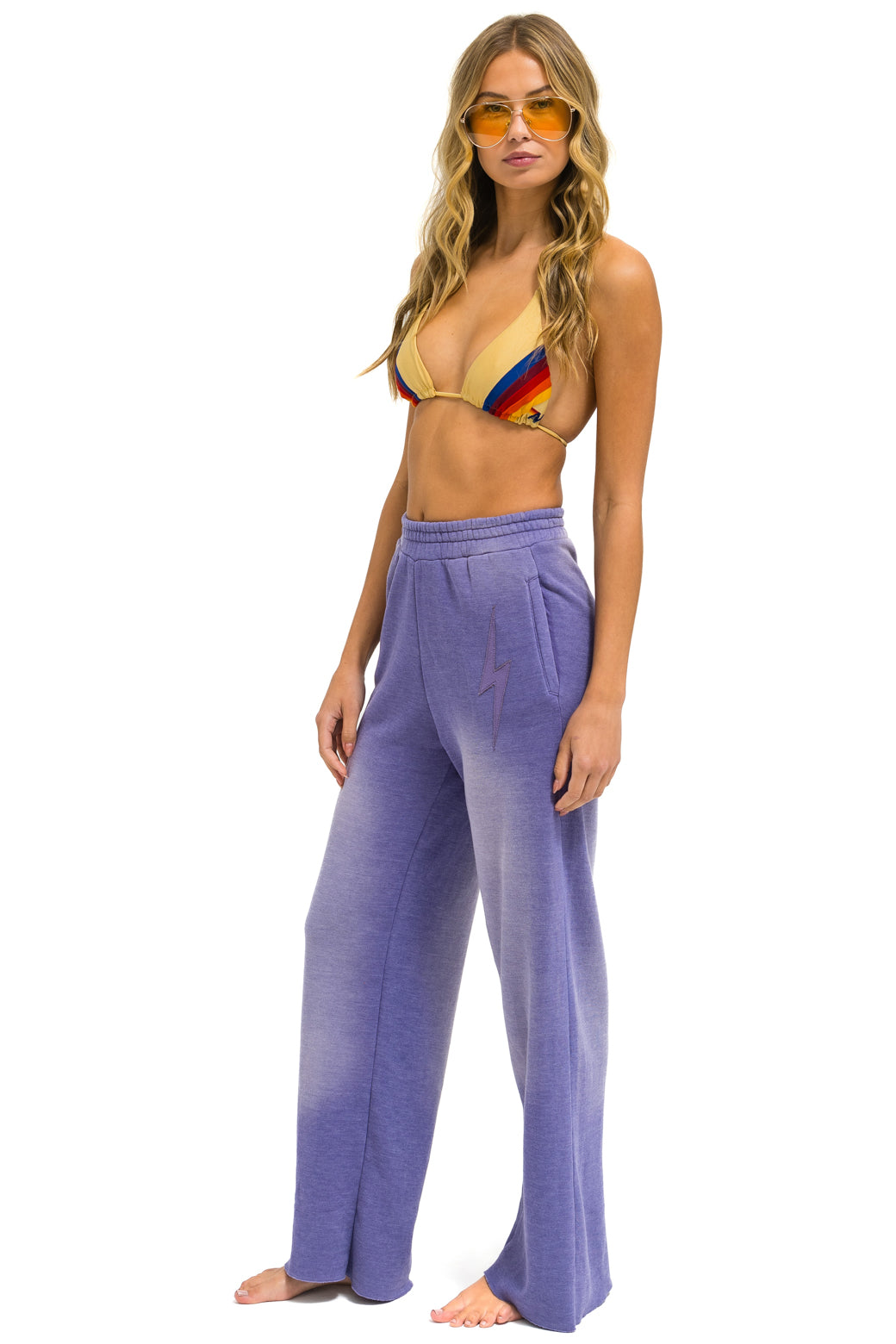 BOLT STITCH WIDE LEG POCKET SWEATPANTS - FADED GRAPE