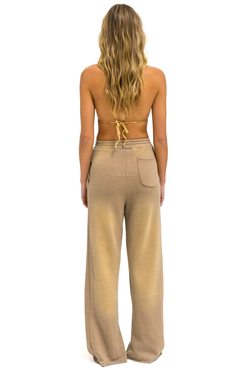 BOLT STITCH WIDE LEG POCKET SWEATPANTS - FADED TAN