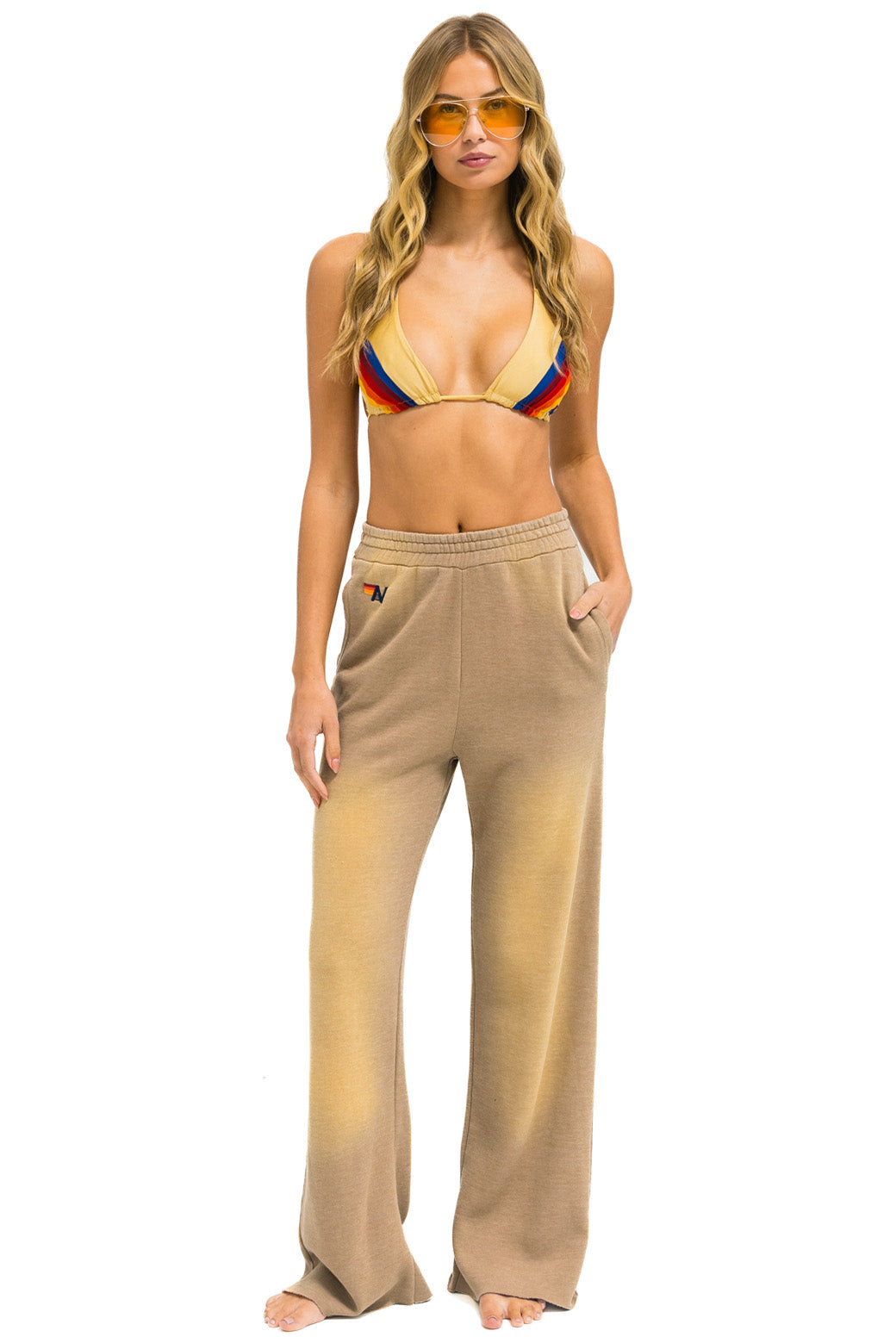 ESSENTIAL WIDE LEG POCKET SWEATPANTS - FADED TAN