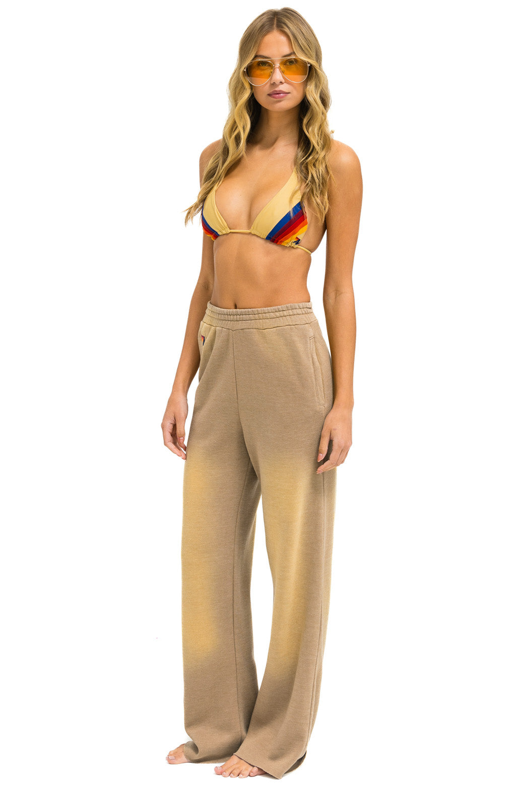 ESSENTIAL WIDE LEG POCKET SWEATPANTS - FADED TAN