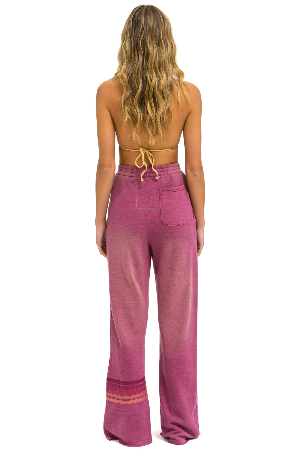 RUGBY STITCH WIDE LEG POCKET SWEATPANTS - FADED BERRY