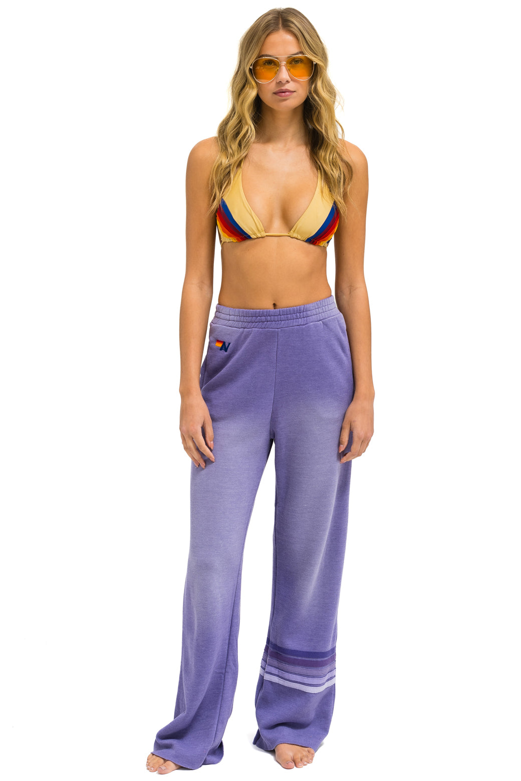 RUGBY STITCH WIDE LEG POCKET SWEATPANTS - FADED GRAPE