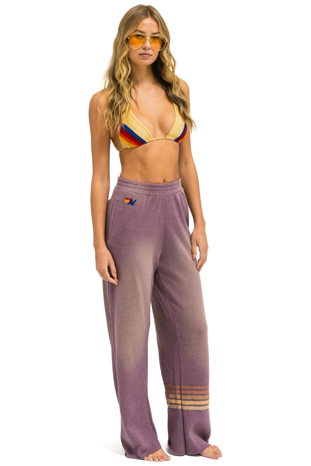 RUGBY STITCH WIDE LEG POCKET SWEATPANTS - FADED MOCHA