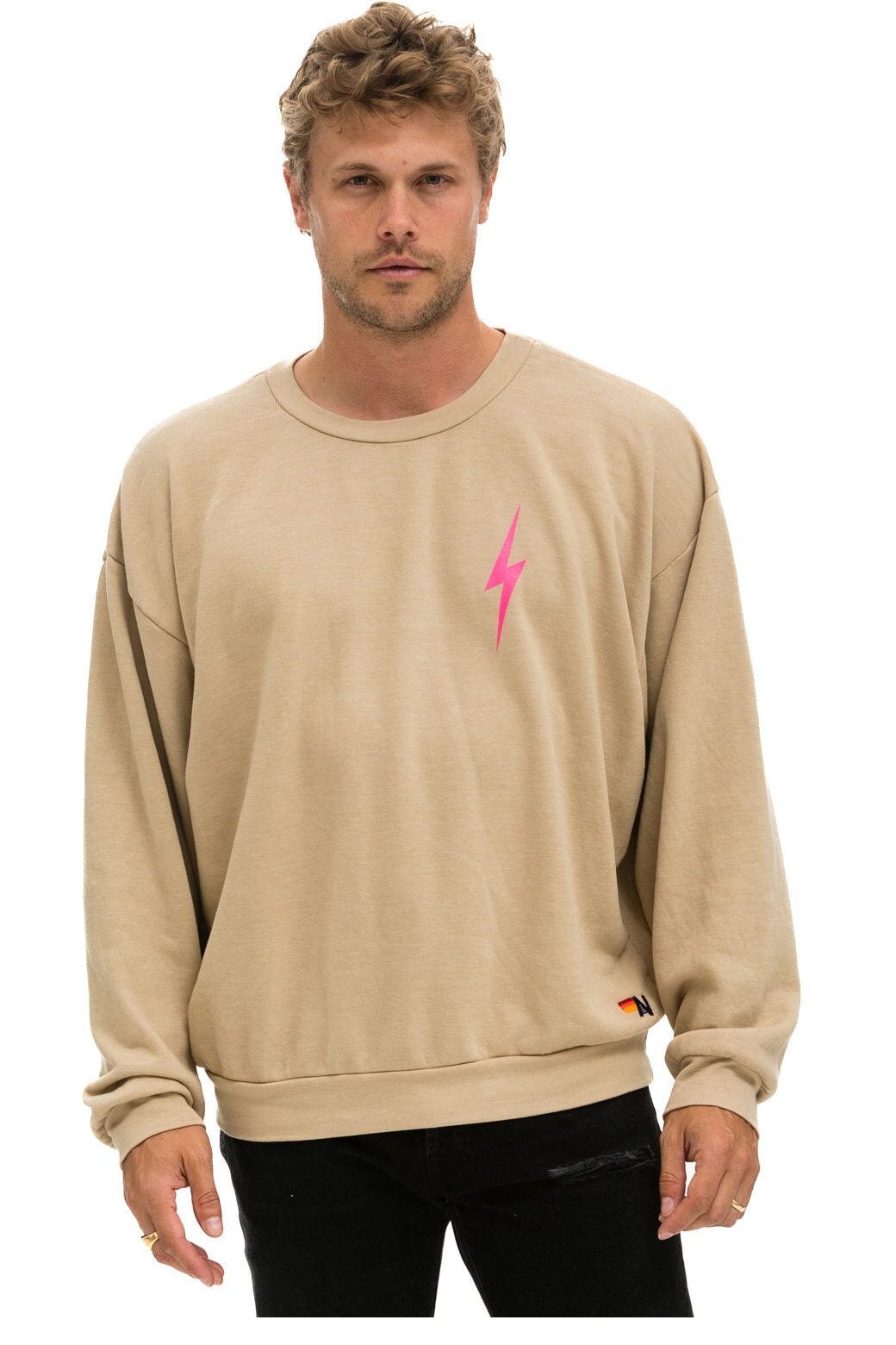 BOLT 2 RELAXED CREW SWEATSHIRT SAND NEON PINK Aviator Nation