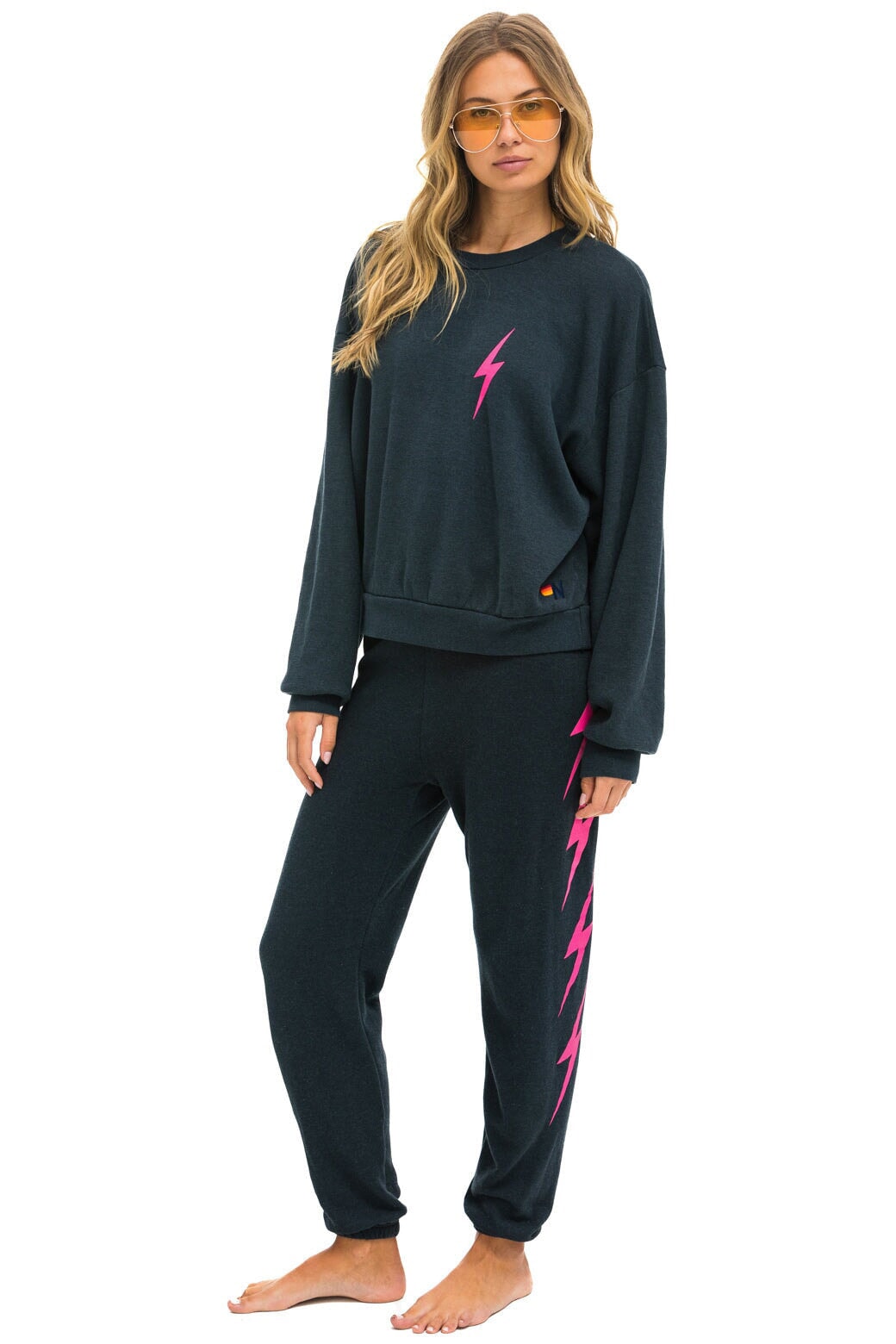 Aviator newest nation charcoal and neon pink lighting bolt sweatpants