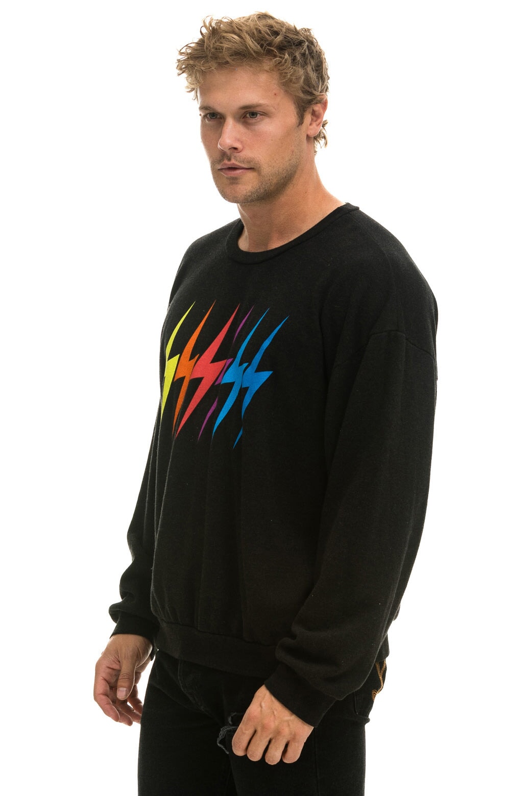 BOLT GRADIENT RELAXED CREW SWEATSHIRT - BLACK // RAINBOW - Aviator