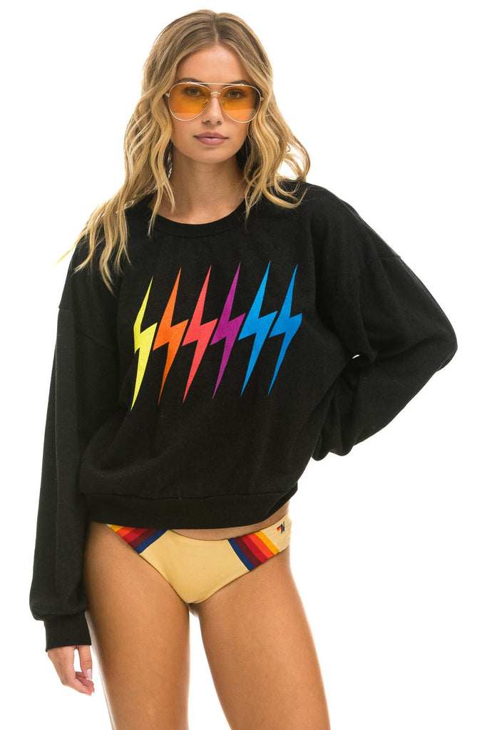 Aviator Nation Unisex Black Rainbow Stitch Crew Sweatshirt Relaxed outlet Size M Malibu