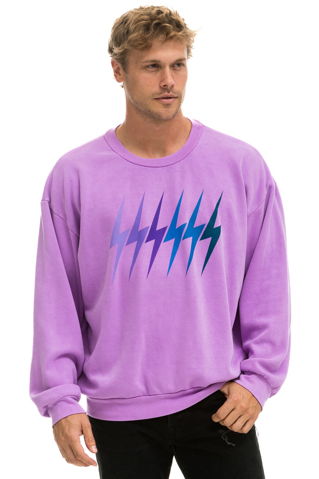 BOLT GRADIENT RELAXED CREW SWEATSHIRT - NEON PURPLE // PURPLE Sweatshirt Aviator Nation 