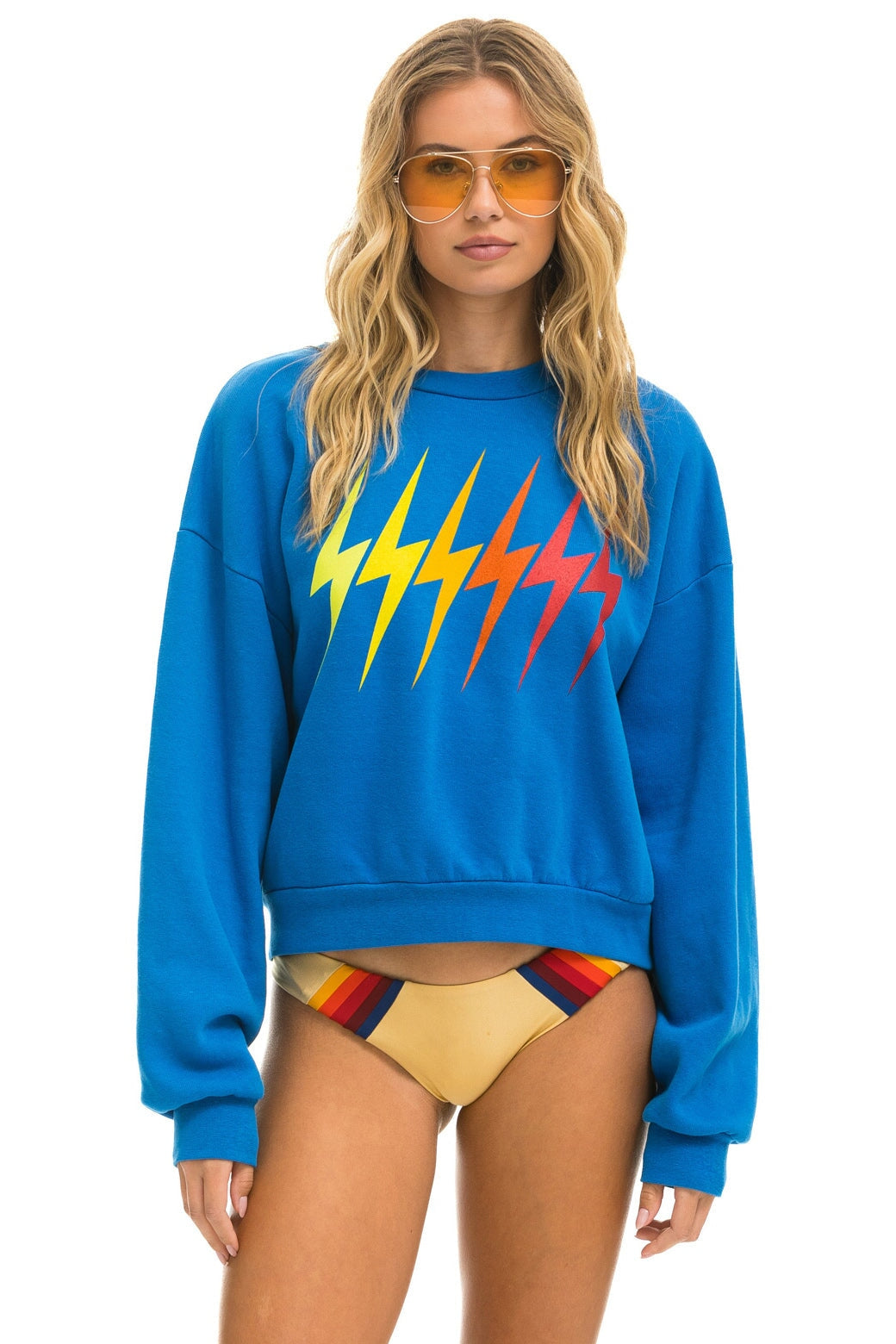 BOLT GRADIENT RELAXED CREW SWEATSHIRT - OCEAN // RAINBOW Sweatshirt Aviator Nation 