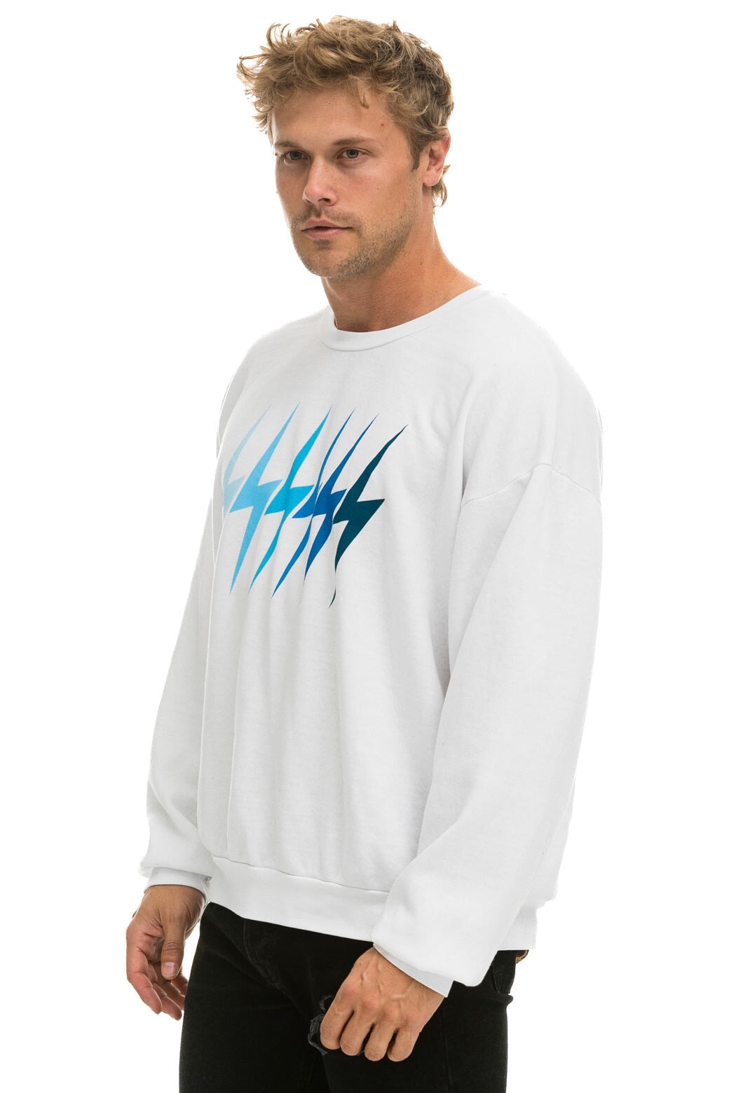 BOLT GRADIENT RELAXED CREW SWEATSHIRT - WHITE // BLUE Sweatshirt Aviator Nation 