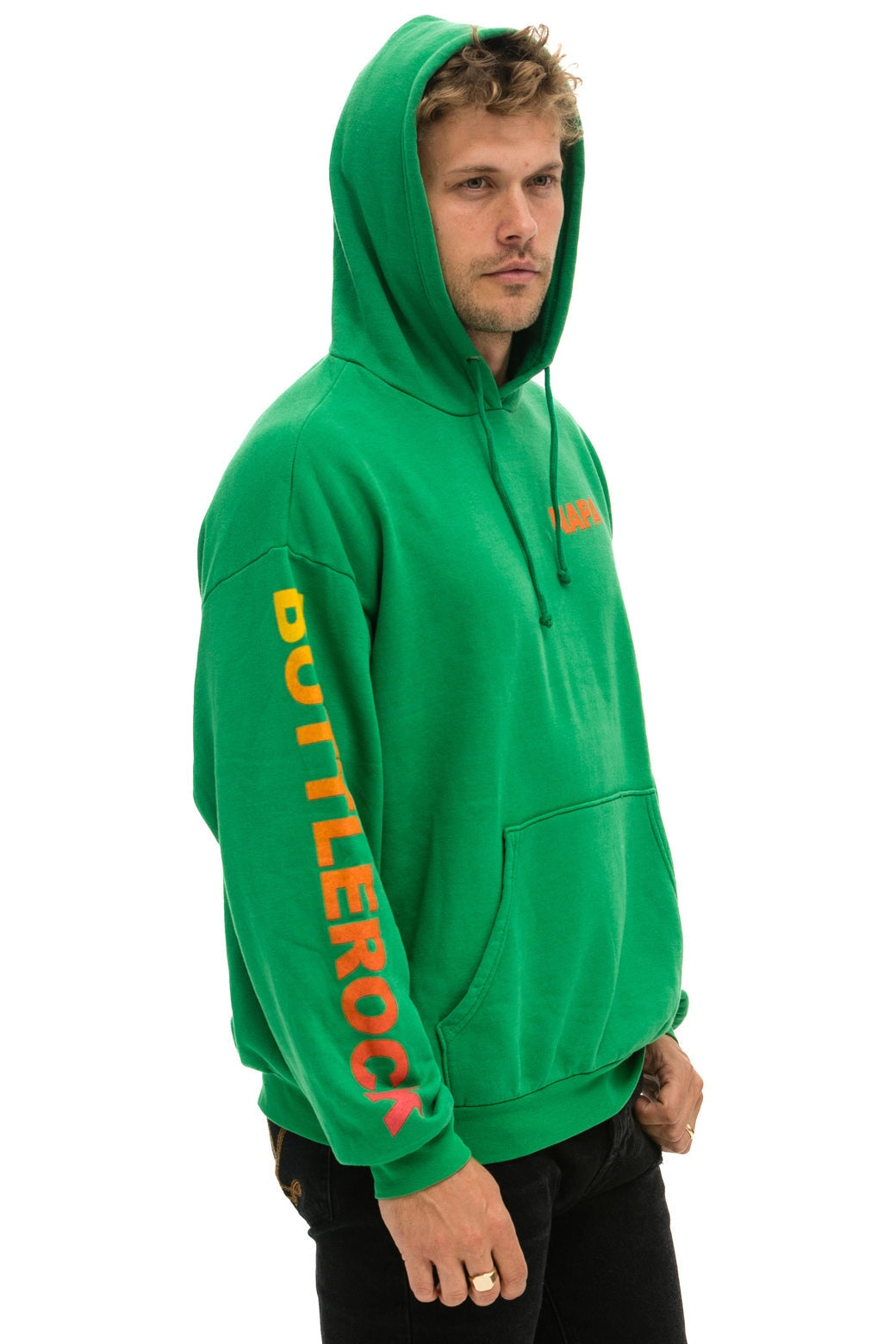 BOTTLEROCK 2024 RELAXED PULLOVER HOODIE - KELLY GREEN SALE Aviator Nation 