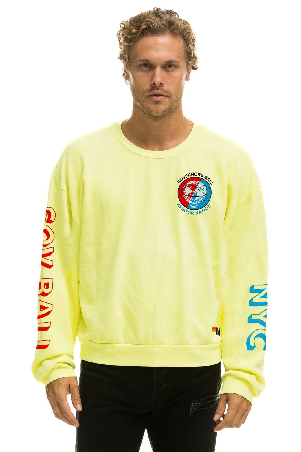 GOV BALL 2024 CREW SWEATSHIRT RELAXED - NEON YELLOW Aviator Nation 