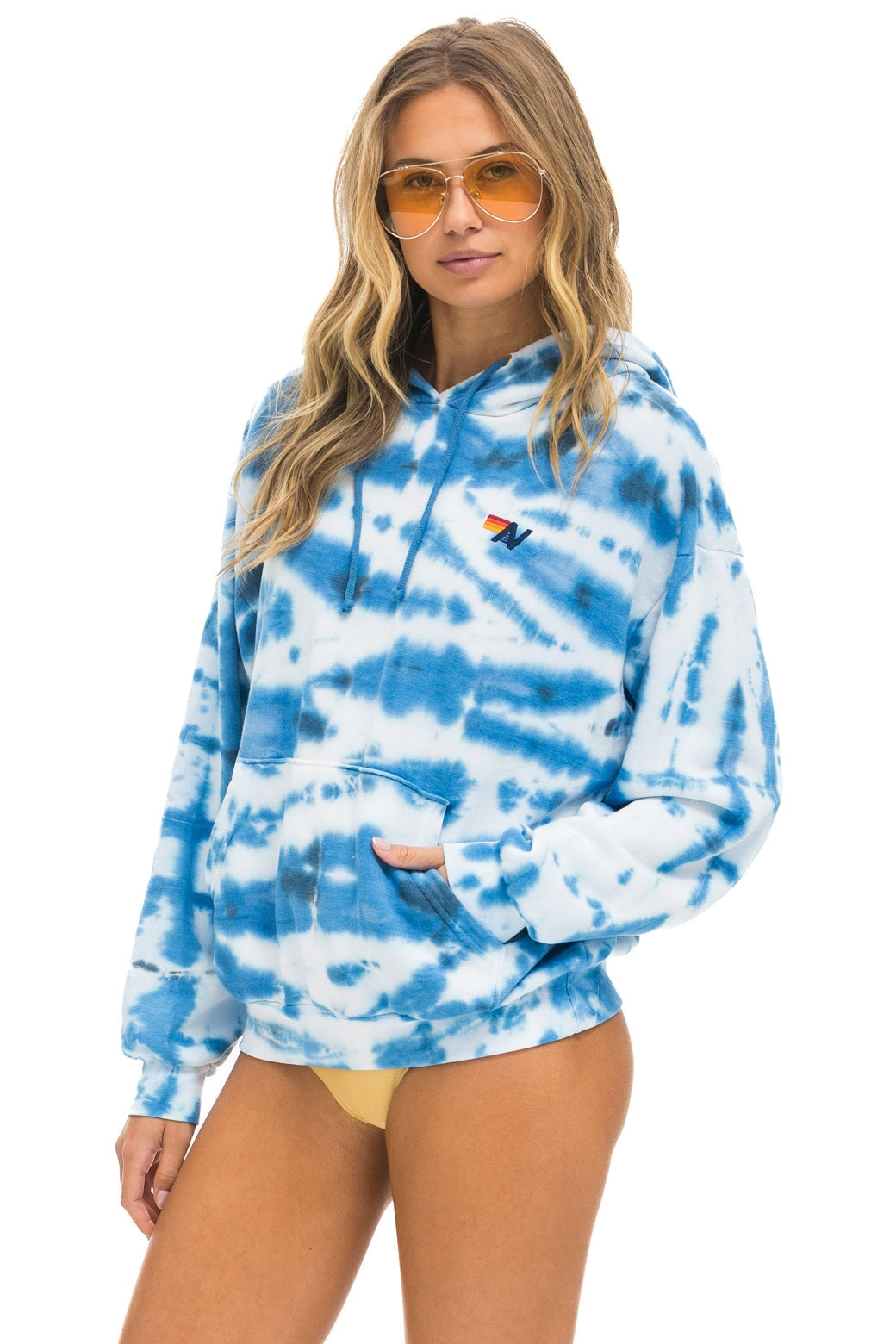 Aviator nation blue fashion ombre dip dyed smiley slit hoodie