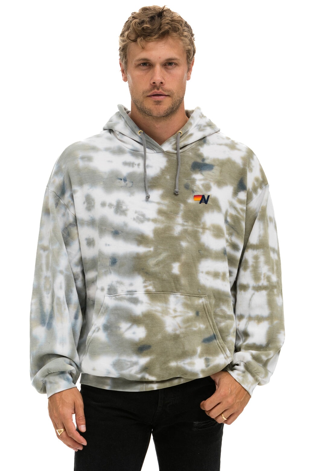 HAND DYED PULLOVER HOODIE RELAXED - TIE DYE GREY // OLIVE Hoodie Aviator Nation 