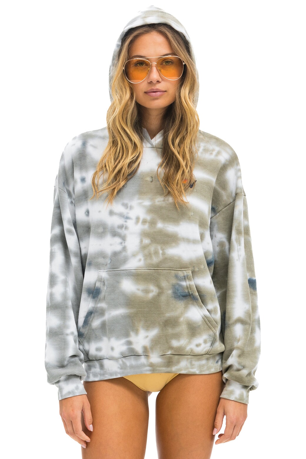 HAND DYED PULLOVER HOODIE RELAXED - TIE DYE GREY // OLIVE Hoodie Aviator Nation 