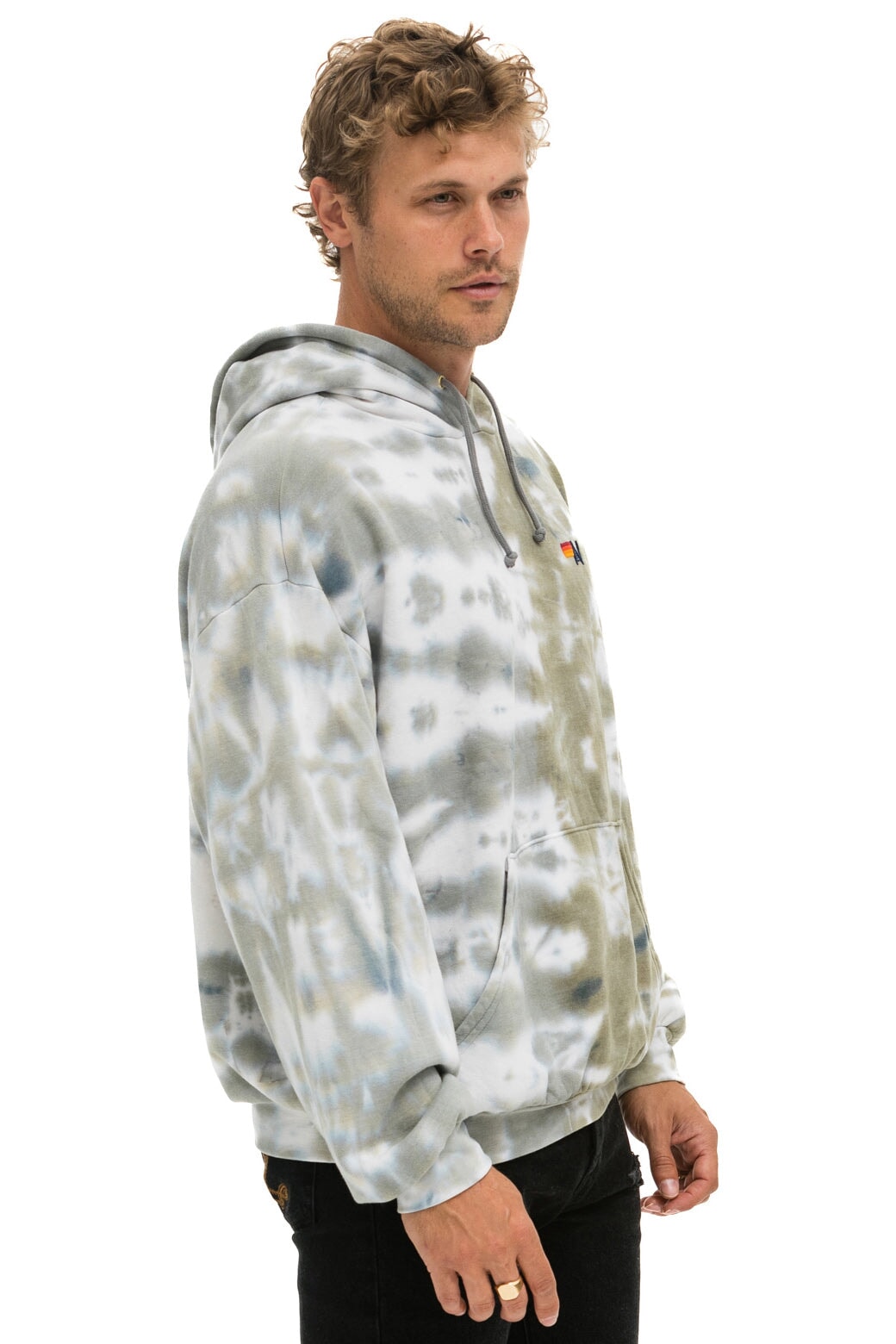 HAND DYED PULLOVER HOODIE RELAXED - TIE DYE GREY // OLIVE Hoodie Aviator Nation 