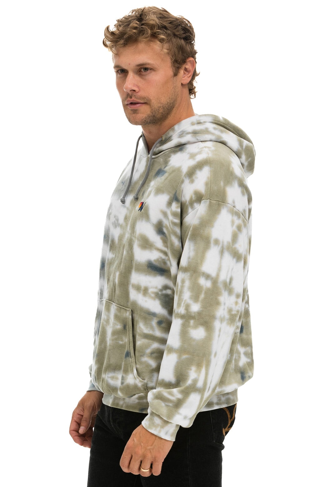 HAND DYED PULLOVER HOODIE RELAXED - TIE DYE GREY // OLIVE Hoodie Aviator Nation 