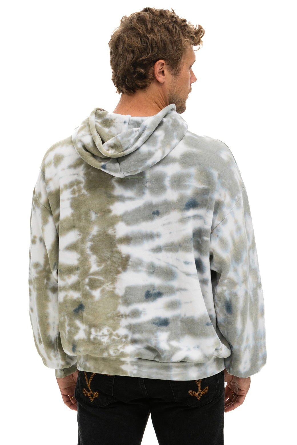 HAND DYED PULLOVER HOODIE RELAXED - TIE DYE GREY // OLIVE Hoodie Aviator Nation 