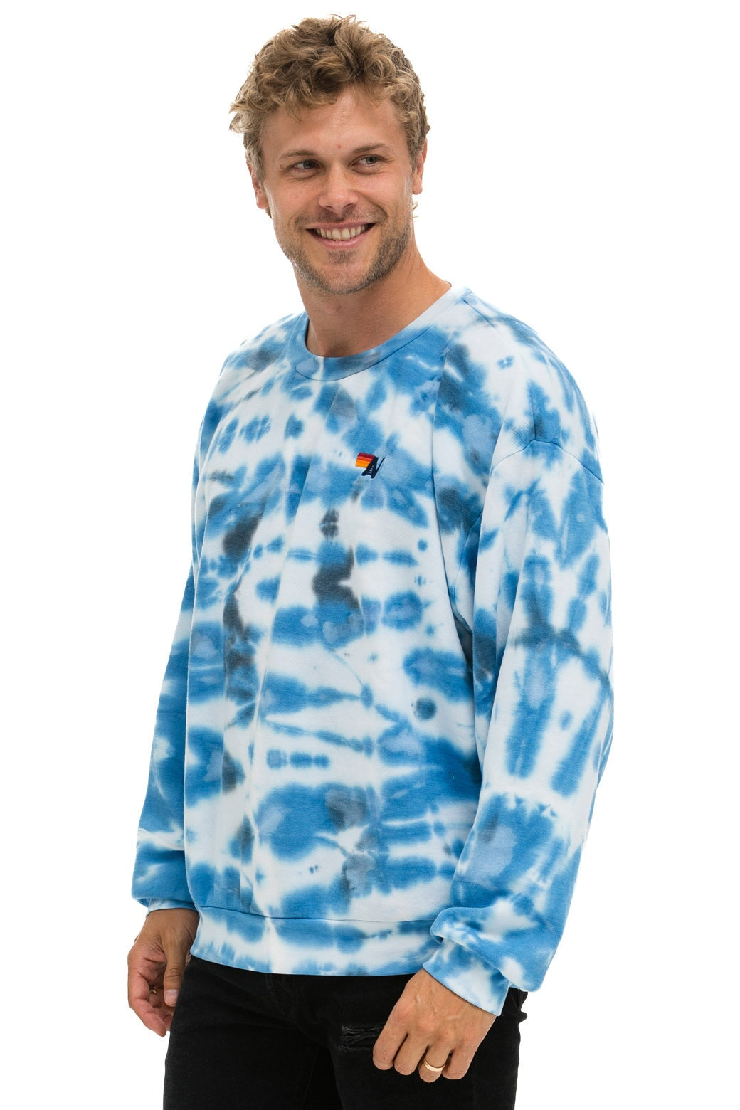 HAND DYED RELAXED CREW SWEATSHIRT - TIE DYE BLUE Sweatshirt Aviator Nation 