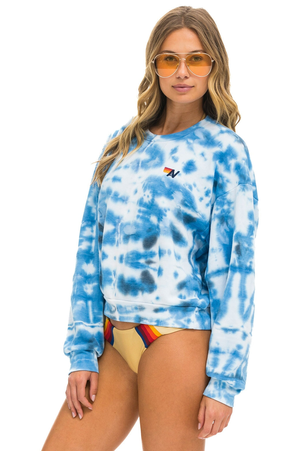 HAND DYED RELAXED CREW SWEATSHIRT - TIE DYE BLUE Sweatshirt Aviator Nation 