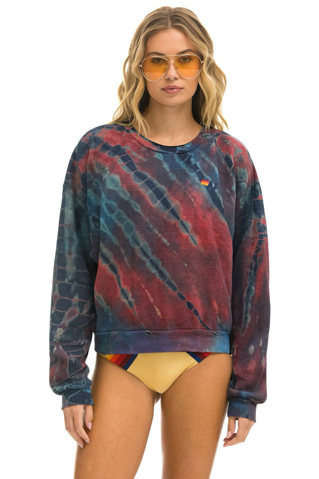 AVIATOR NATION 2024 Crewneck Tie Dye Bolt Sweatshirt Black M