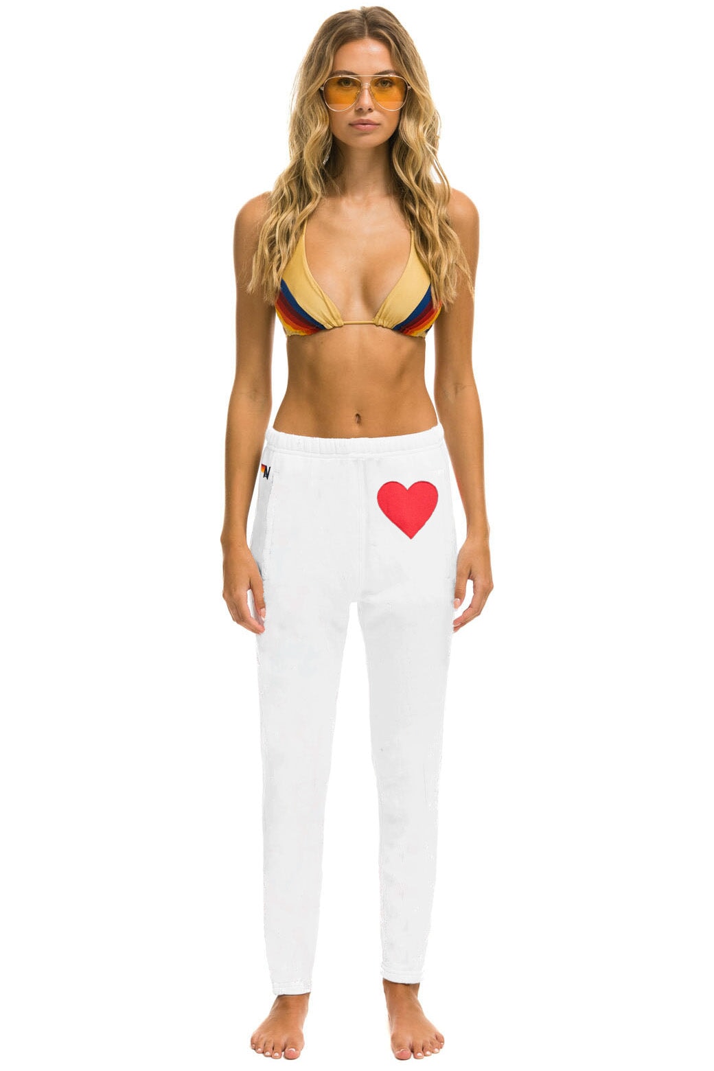 HEART STITCH WOMENS JOGGER SWEATPANT - WHITE Women&#39;s Sweatpants Aviator Nation 