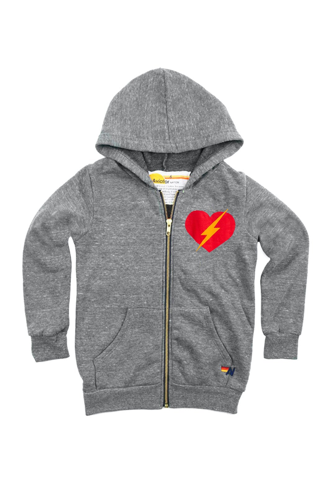 KID&#39;S BOLT HEART ZIP HOODIE - HEATHER GREY Kid&#39;s Hoodies Aviator Nation 