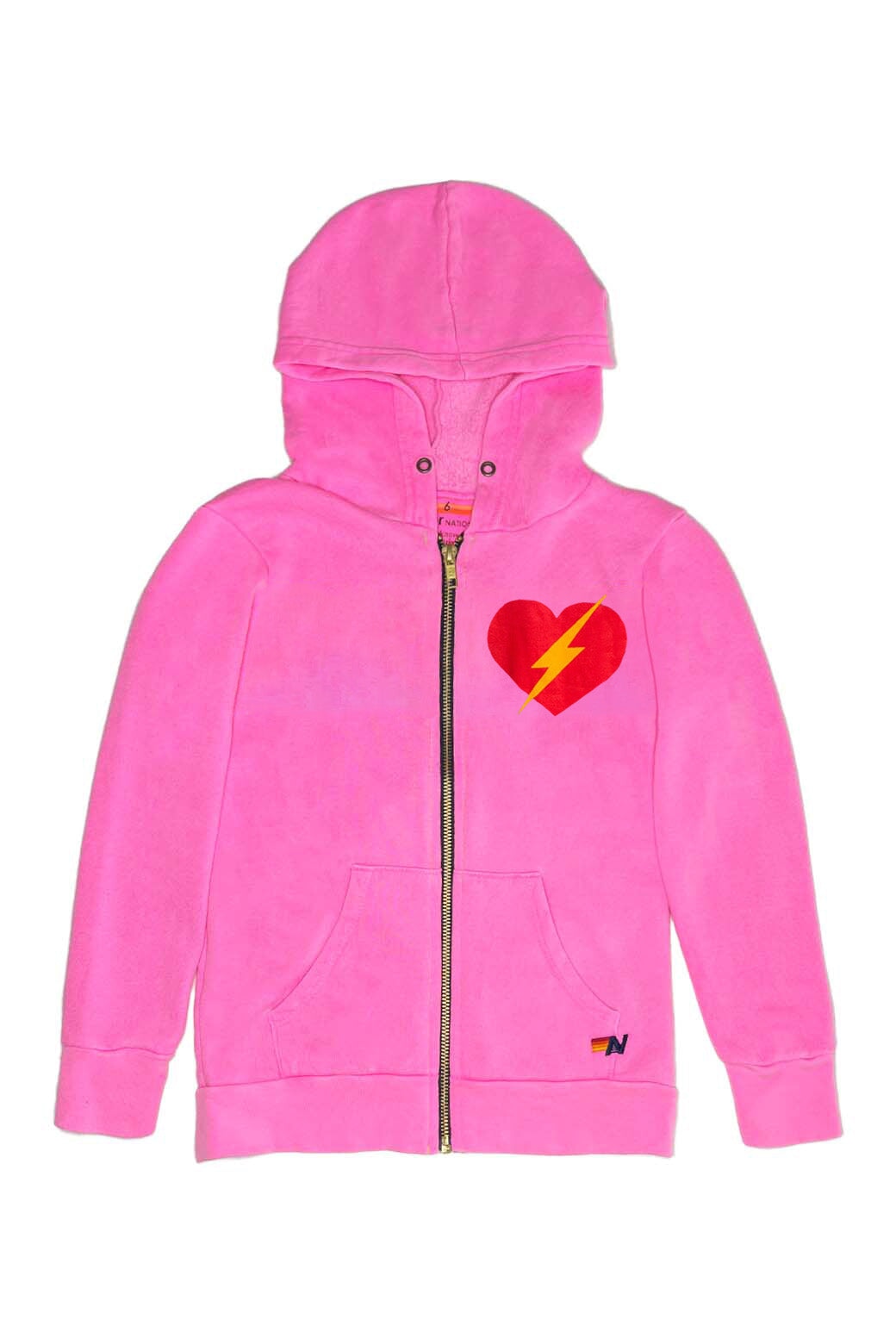 KID S BOLT HEART ZIP HOODIE NEON PINK Aviator Nation