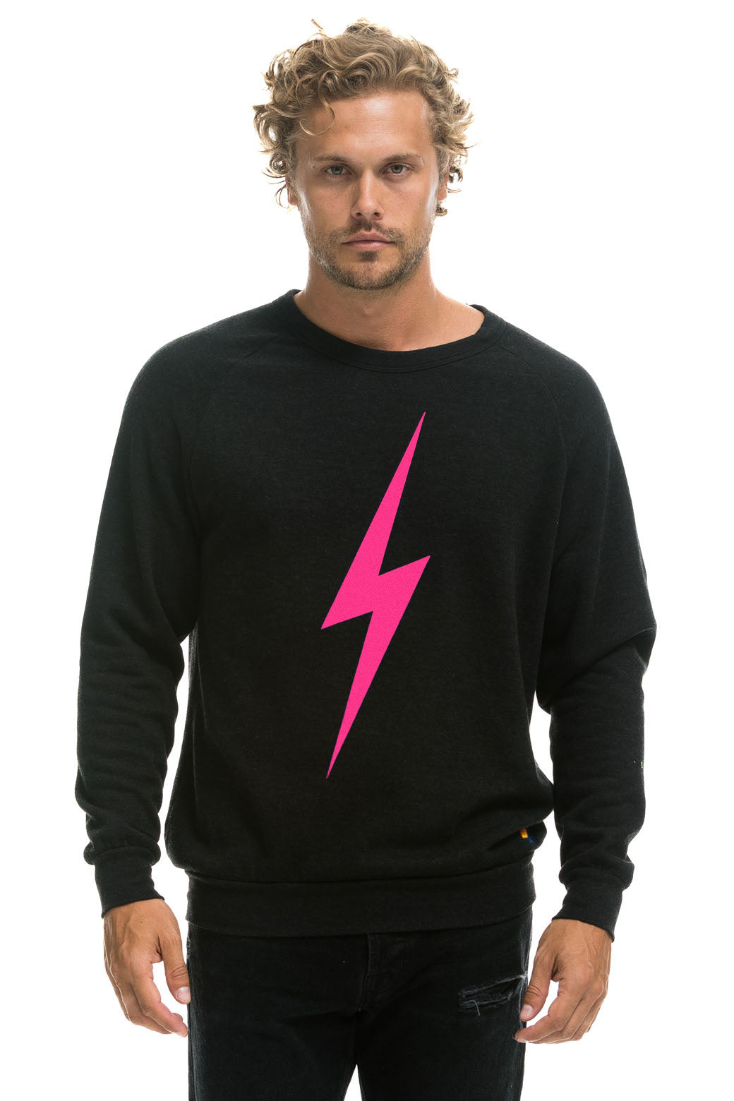 BOLT CREW SWEATSHIRT - BLACK // NEON PINK