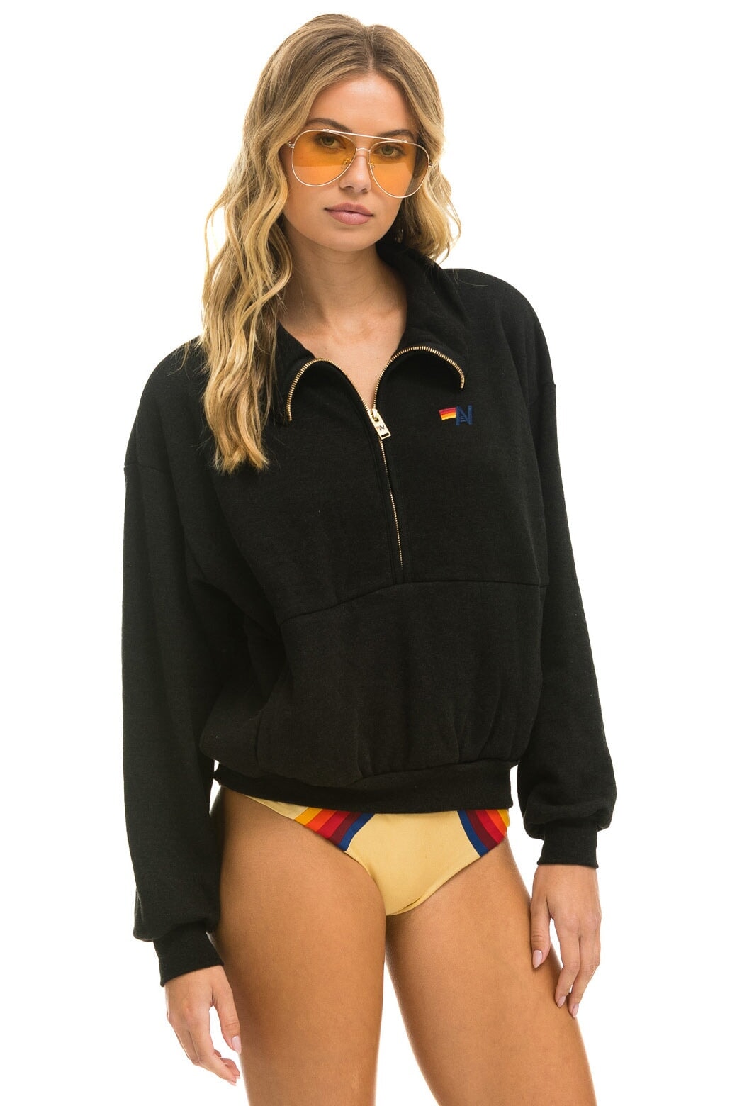 LOGO EMBROIDERY HALF ZIP SWEATSHIRT - BLACK