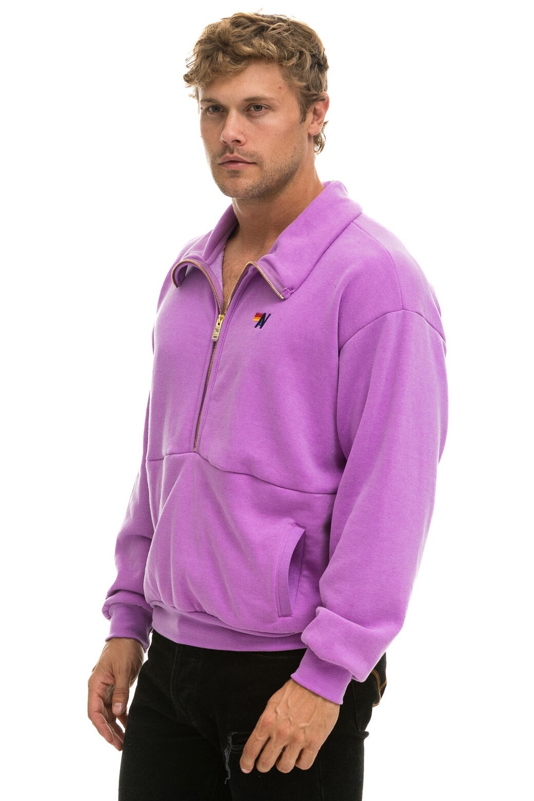 LOGO EMBROIDERY HALF ZIP SWEATSHIRT - NEON PURPLE Sweatshirt Aviator Nation 