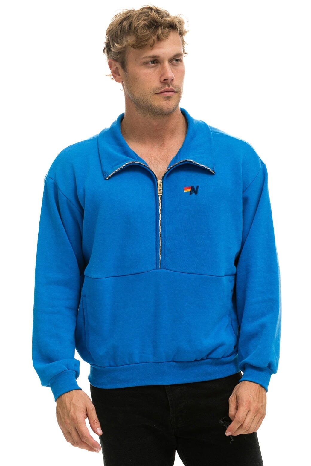 LOGO EMBROIDERY HALF ZIP SWEATSHIRT - OCEAN Sweatshirt Aviator Nation 