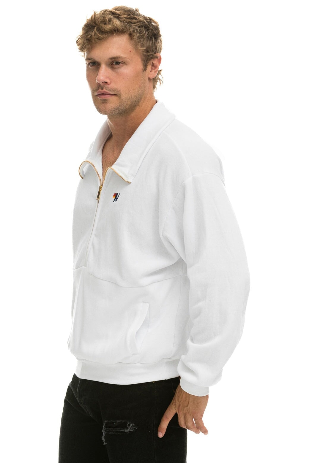 LOGO EMBROIDERY HALF ZIP SWEATSHIRT - WHITE Sweatshirt Aviator Nation 