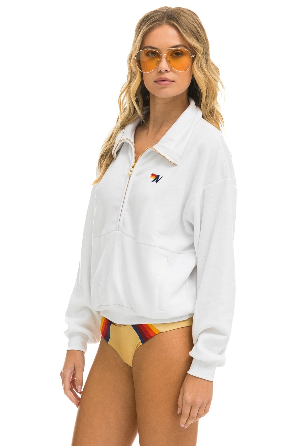 LOGO EMBROIDERY HALF ZIP SWEATSHIRT - WHITE Sweatshirt Aviator Nation 