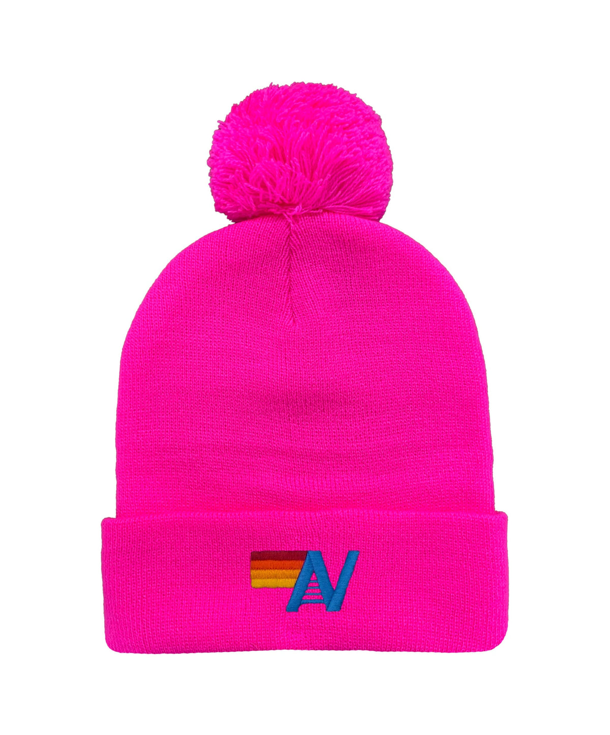 LOGO POM POM RIB BEANIE - NEON PINK Beanie Aviator Nation 