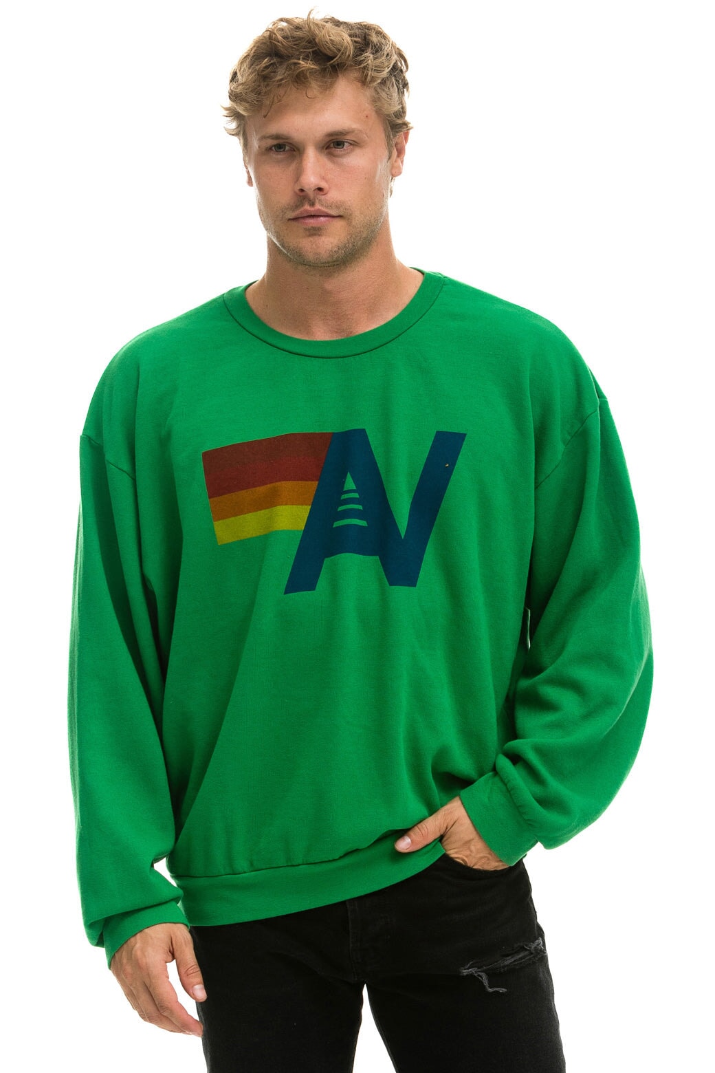 LOGO RELAXED CREW SWEATSHIRT KELLY GREEN Aviator Nation