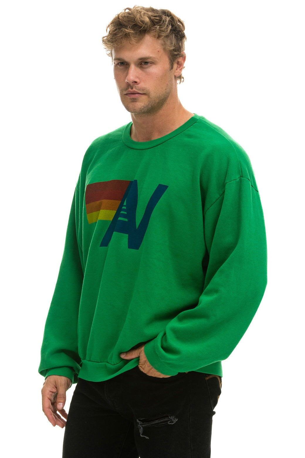 LOGO RELAXED CREW SWEATSHIRT - KELLY GREEN Sweatshirt Aviator Nation 