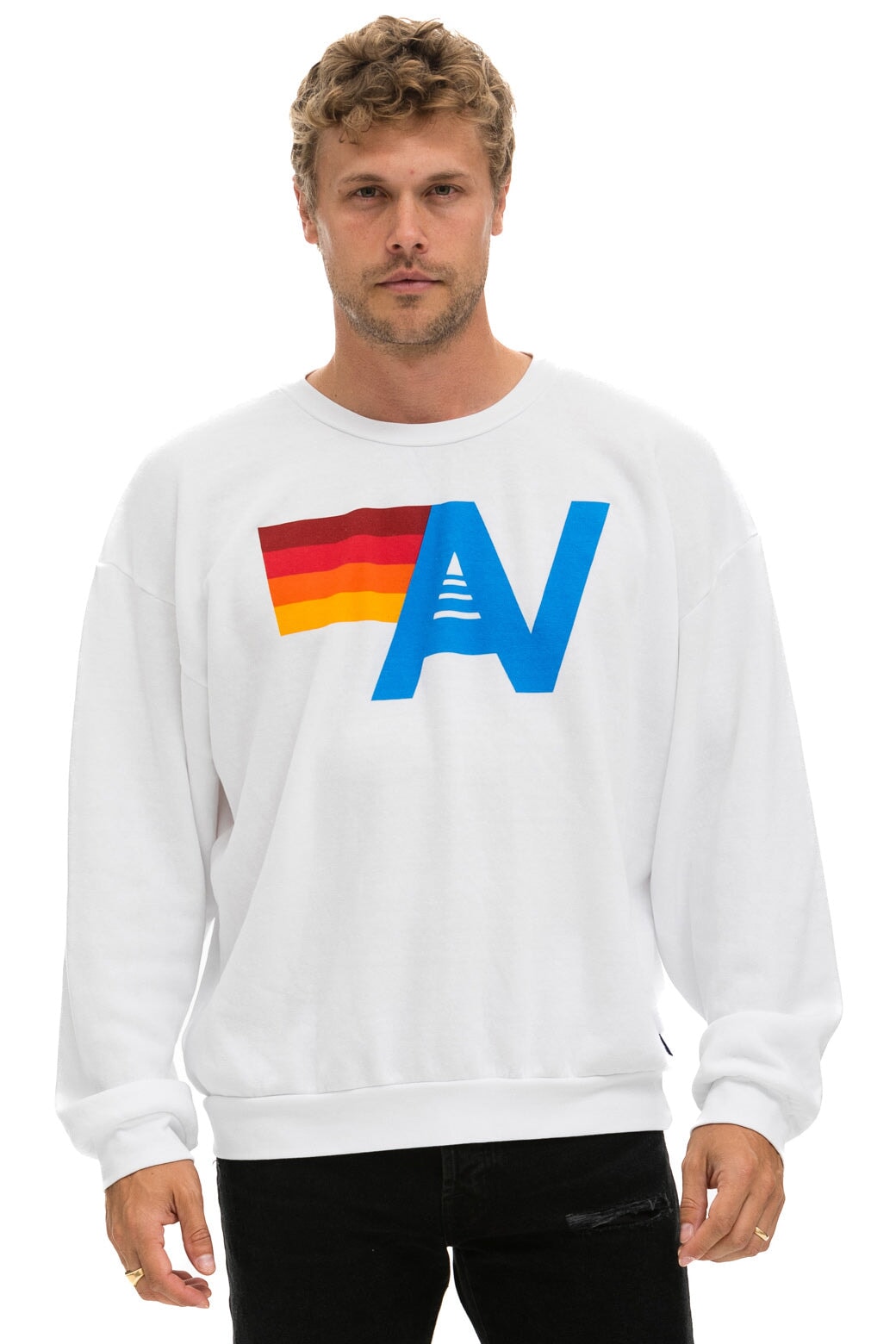 LOGO RELAXED CREW SWEATSHIRT - WHITE Sweatshirt Aviator Nation 