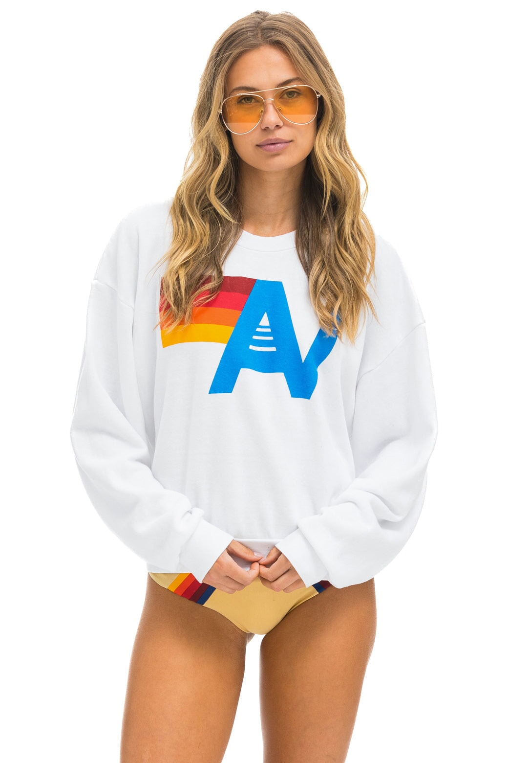 LOGO RELAXED CREW SWEATSHIRT - WHITE Sweatshirt Aviator Nation 