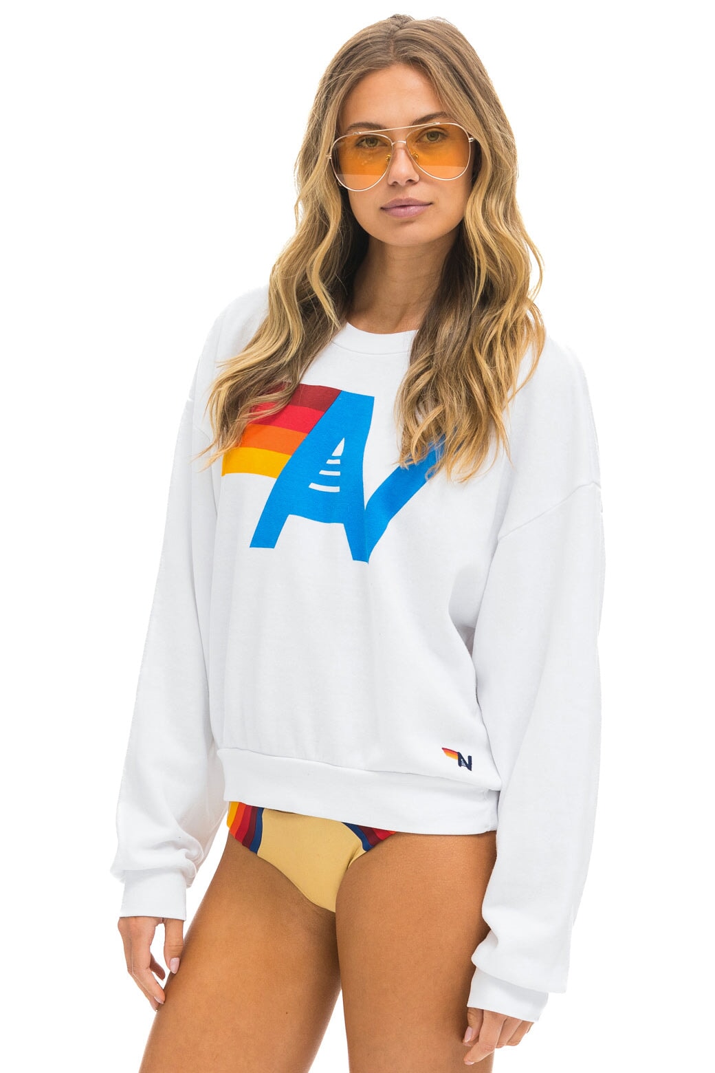 LOGO RELAXED CREW SWEATSHIRT - WHITE Sweatshirt Aviator Nation 