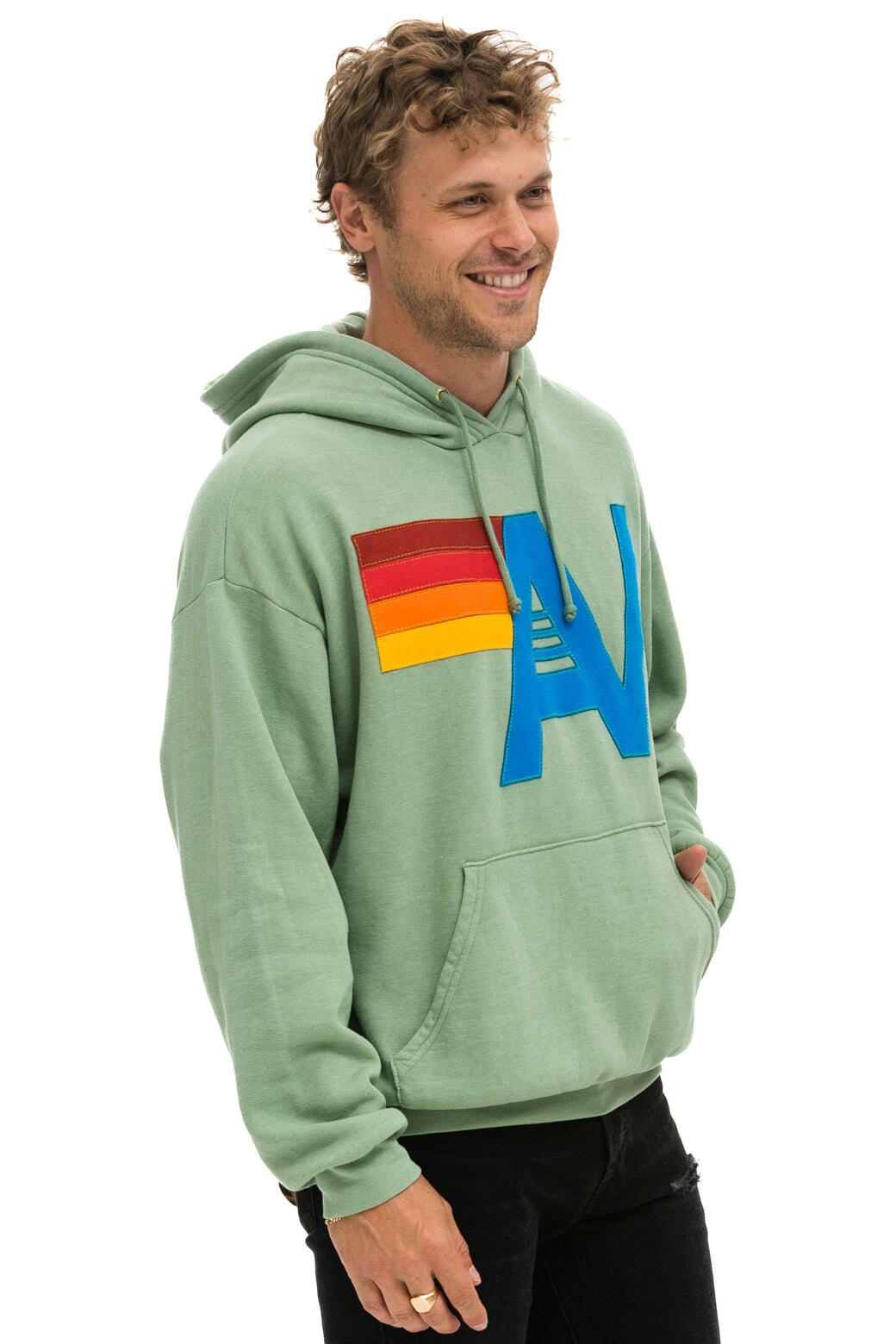 LOGO STITCH PULLOVER RELAXED HOODIE - SAGE Hoodie Aviator Nation 