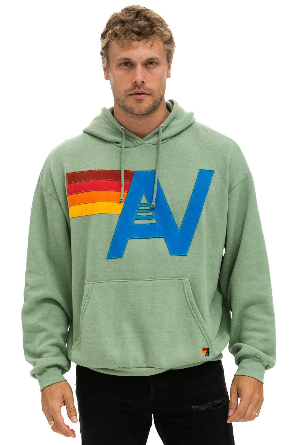 LOGO STITCH PULLOVER RELAXED HOODIE - SAGE Hoodie Aviator Nation 