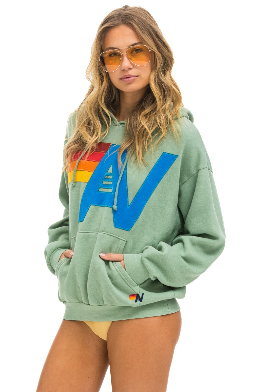 LOGO STITCH PULLOVER RELAXED HOODIE - SAGE Hoodie Aviator Nation 