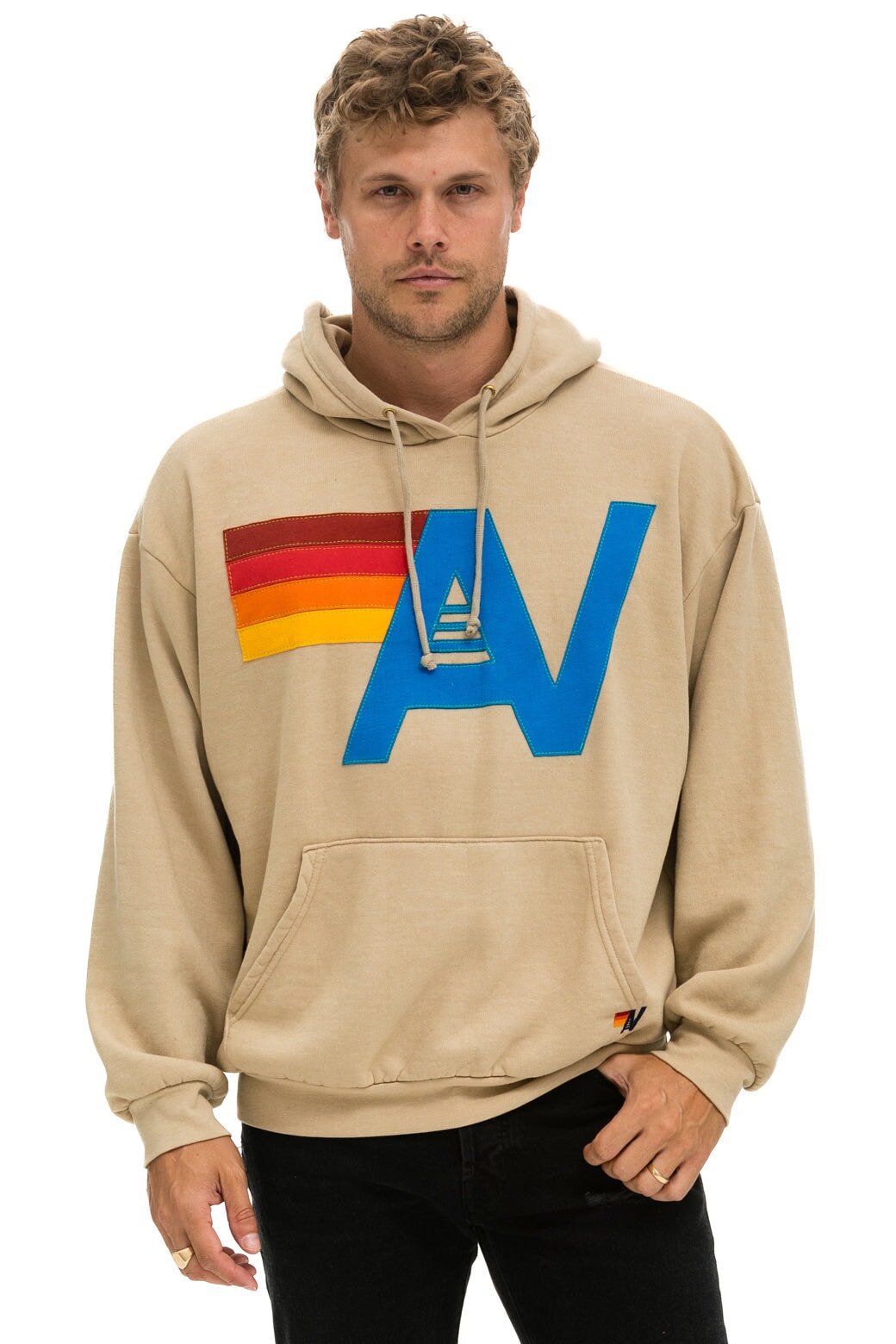 LOGO STITCH PULLOVER RELAXED HOODIE - SAND Hoodie Aviator Nation 